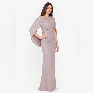 Betsey & Adam GALAXY KNIT GLITTER DRAPED GOWN